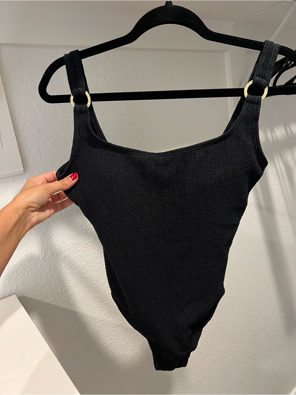 MICHAEL Michael Kors Black One-Piece with Gold Ring Straps
